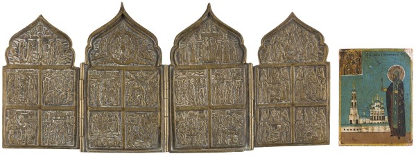 Auction 147<br>PILGER-IKONE MIT DEM HEILIGEN FEODOSIJ VON TOTEMSK UND TETRAPTYCHON