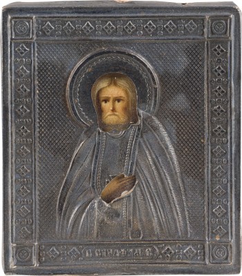 Picture MINIATURIKONE MIT DEM HEILIGEN SERAFIM VON SAROW MIT SILBER-OKLAD