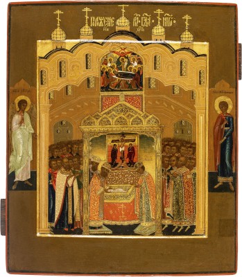 Auction 147<br>SEHR SELTENE IKONE MIT DER NIEDERLEGUNG DES GEWANDES CHRISTI IN MOSKAU