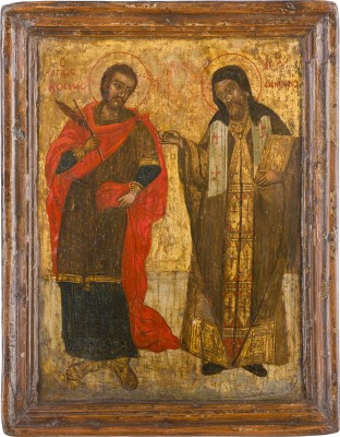 Auction 147<br>IKONE MIT DEN HEILIGEN KOSMAS UND ATHANASIOS