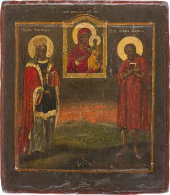 Bild IKONE MIT DEN HEILIGEN ALEXANDRA UND JOHANNES DEM VIELDULDER VOM KIEWER HÖHLENKLOSTER