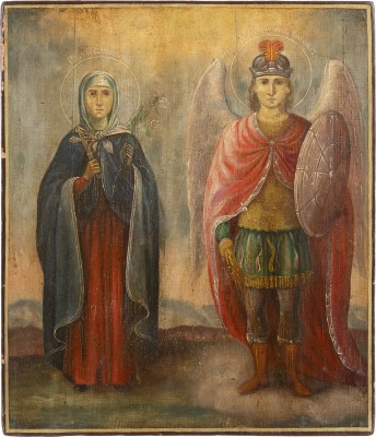 Auction 147<br>IKONE MIT DER HEILIGEN ELISABETH UND DEM ERZENGEL MICHAEL