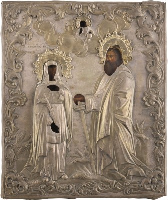 Auction 147<br>IKONE MIT DEN HEILIGEN ALEXANDRA UND DEM APOSTEL PAULUS MIT OKLAD