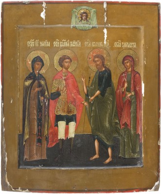 Bild IKONE MIT DEN HEILIGEN MARIA, GEORG, JOHANNES DEM VORLÄUFER UND ELISABETH