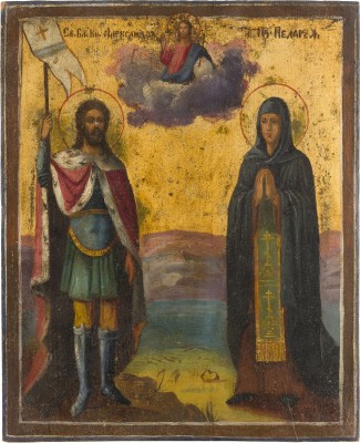 Auktion 147<br>IKONE MIT DEN HEILIGEN ALEXANDER NEWSKI UND PELAGIA