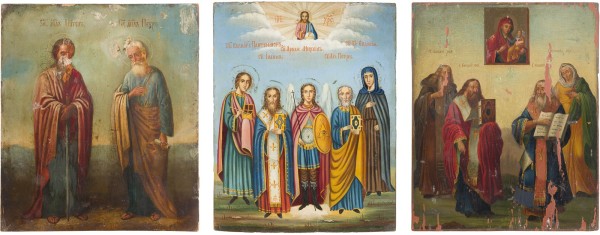 Auktion 147<br>DREI IKONEN AUS AUSGEWÄHLTEN HEILIGEN, DARUNTER DIE APOSTEL PETRUS UND PAULUS