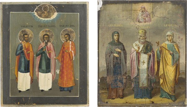 Auction 147<br>ZWEI IKONEN: SAMON, GURIJ UND AVIV UND DREI HEILIGE