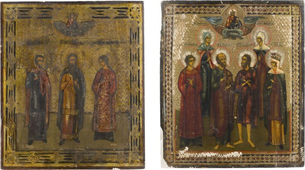 Auktion 147<br>ZWEI IKONEN: SAMON, GURIJ UND AVIV UND PATRONATSIKONE MIT SECHS HEILIGEN