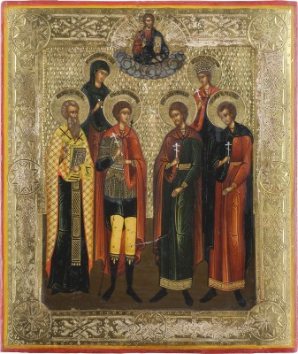 Auction 147<br>PATRONATSIKONE MIT SECHS HEILIGEN, DARUNTER BLASIUS, FLORUS UND LAURUS