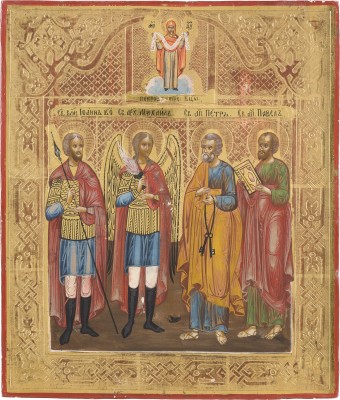 Bild PATRONATSIKONE MIT DEN HEILIGEN JOHANNES DEM KRIEGER, DEM ERZENGEL MICHAEL UND DEN APOSTEL PETRUS UND PAULUS