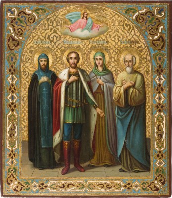 Bild IKONE MIT DEN HEILIGEN JOHANNES, ALEXANDER NEWSKI, TATIANA UND ELISCHA