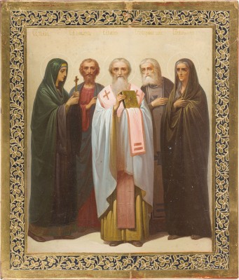 Picture JUGENDSTIL-IKONE MIT DEN HEILIGEN TAMARA, ALEXANDER NEWSKI, LEON, SERAFIM VON SAROW UND MARIA VON ÄGYPTEN