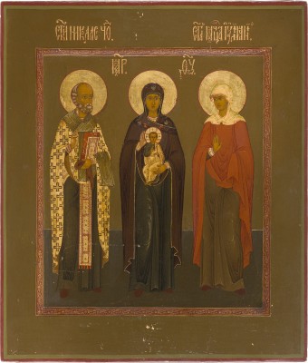Picture FEINE IKONE MIT DER GOTTESMUTTER FLANKIERT VON DEN HEILIGEN NIKOLAUS VON MYRA UND JULIANA