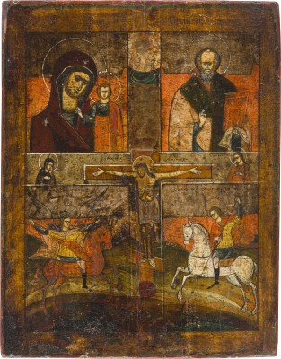 Bild VIERFELDER-IKONE MIT DER GOTTESMUTTER VON KASAN, DEM HEILIGEN NIKOLAUS VON MYRA, DEM ERZENGEL MICHAEL UND DEM HEILIGEN GEORG