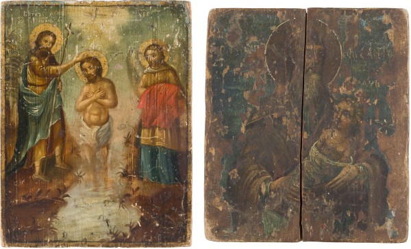 Auction 147<br>ZWEI KLEINE IKONEN: HEILIGER STYLIANOS UND TAUFE CHRISTI