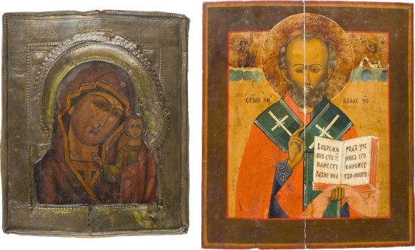 Auction 147<br>ZWEI IKONEN: GOTTESMUTTER VON KASAN (KASANKSKAJA) MIT RIZA UND HEILIGER NIKOLAUS VON MYRA