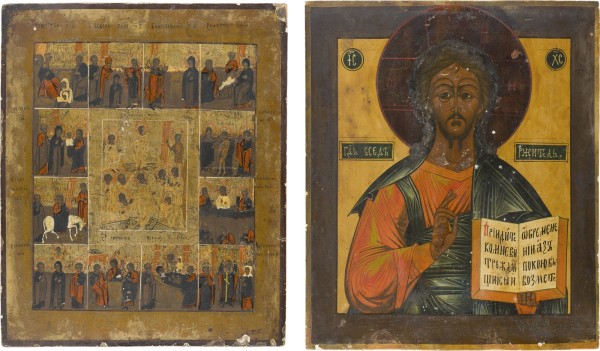 Auktion 147<br>ZWEI GROSSE IKONEN: CHRISTUS PANTOKRATOR UND FESTTAGSIKONE