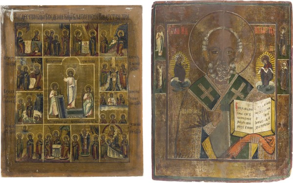 Auktion 147<br>ZWEI IKONEN: HEILIGER NIKOLAUS VON MYRA UND FESTTAGSIKONE