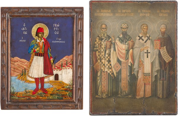 Auction 147<br>ZWEI KLEINE IKONEN: HEILIGER GEORG VON IOANNINA UND VIER HEILIGE