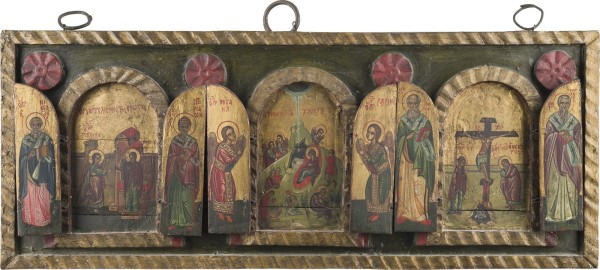 Auction 147<br>DEKORATIVE TRIPTYCHON-REIHE MIT DER VERKÜNDIGUNG, GEBURT CHRISTI UND KREUZIGUNG
