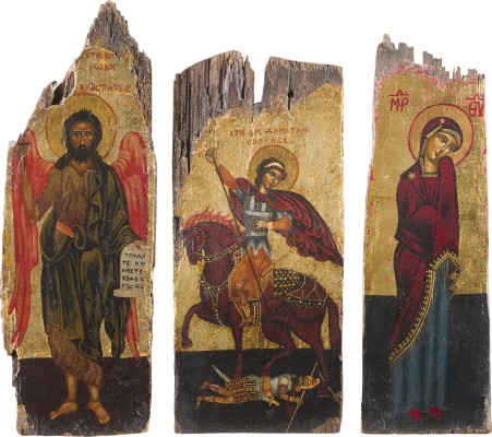Picture DREI GROSSE IKONEN MIT DER GOTTESMUTTER, JOHANNES DEM VORLÄUFER UND DEM HEILIGEN DEMETRIUS VON SALONIKI