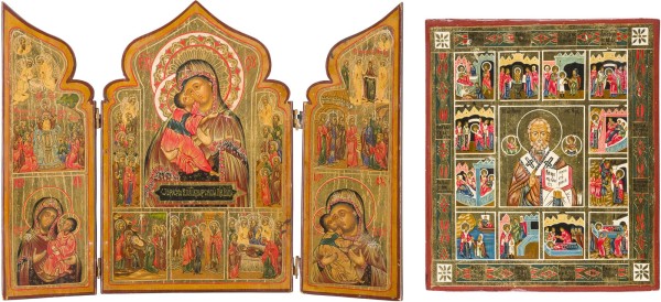 Auktion 147<br>VITA-IKONE MIT DEM HEILIGEN NIKOLAUS VON MYRA UND TRIPTYCHON MIT DER GOTTESMUTTER