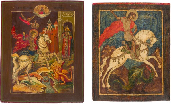 Auction 147<br>ZWEI GROSSE IKONEN MIT DEM HEILIGEN GEORG DEM DRACHENTÖTER