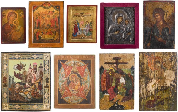 Picture NEUN IKONEN MIT GNADENBILDERN DER GOTTESMUTTER, CHRISTUS PANTOKRATOR UND HEILIGEN