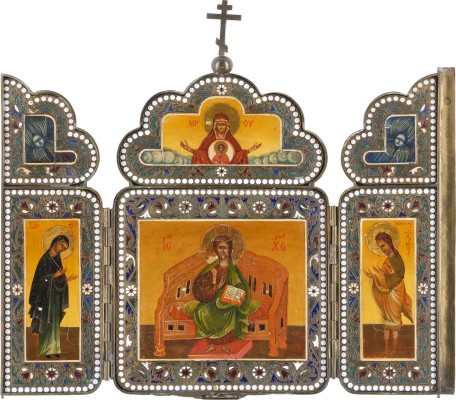 Auction 147<br>GROSSES CLOISONNÉ-EMAIL-TRIPTYCHON MIT DEESIS
