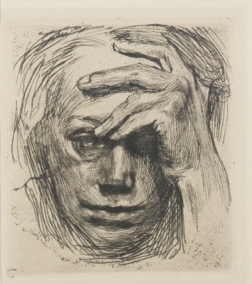 Bild 'SELBSTBILDNIS MIT DER HAND AN DER STIRN' (1910)