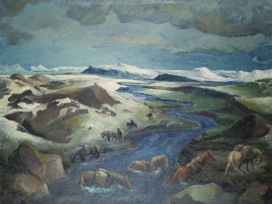 Bild ISLÄNDISCHE LANDSCHAFT MIT ISLANDPFERDEN (1941)