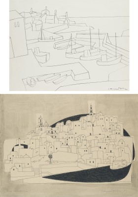 Auktion 149<br>ZWEI ZEICHNUNGEN ('AUF SANTORINI', 1961 / HAFEN)