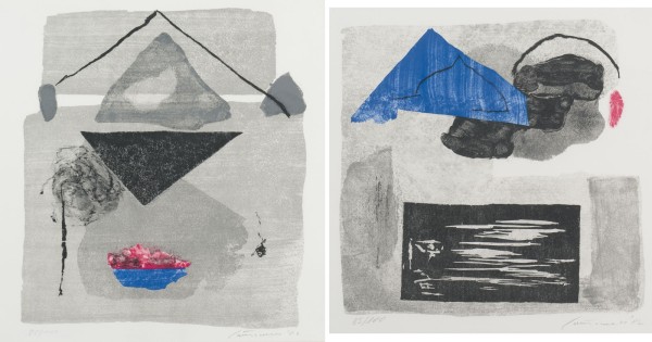 Auktion 149<br>PAAR LITHOGRAFIEN (1982) AUS EINER VORZUGSAUSGABE DES BUCHES 'GIUSEPPE SANTOMASO. AQUARELLE, GOUACHEN, ÖLBILDER - ZU SEINEM ACHZIGSTEN GEBURTSTAG'