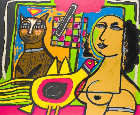 Bild FRAU MIT KATZE UND TAUBE (1996)
