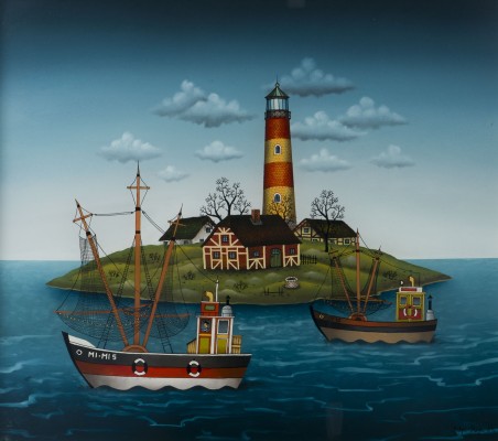 Bild INSELLANDSCHAFT MIT FISCHERBOOTEN (1985)