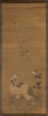 Auktion 148<br>EIN KAKEMONO MIT DER DARSTELLUNG EINER KATZE MIT BLUMEN