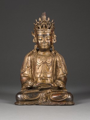 Picture EINE VERGOLDETE UND LACKIERTE BRONZEFIGUR VON GUANYIN