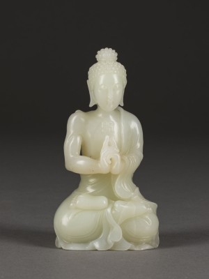Bild EINE FIGUR DES SITZENDEN BUDDHA AUS WEISSE JADE