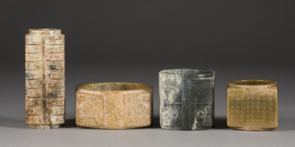Picture ZWEI ARCHAISCHE HARTSTEIN-CONG UND ZWEI ARCHAISCHE JADE-CONG
