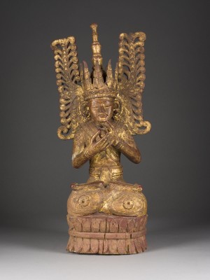 Picture EIN GROßER SITZENDER BUDDHA JAMBUPATI AUS HOLZ
