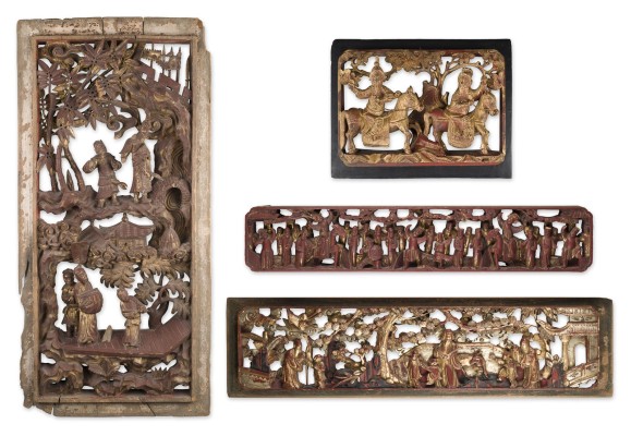 Auction 148<br>VIER GOLDLACKIERTE HOLZRELIEFTAFELN