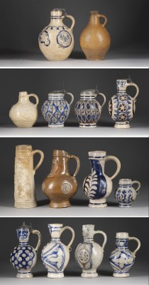 Auction 150<br>KONVOLUT VON 14 DIVERSEN STEINZEUGKRÜGEN
