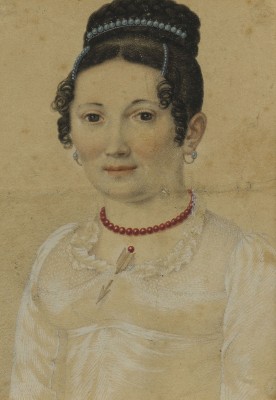 Auktion 150<br>PORTRÄT EINER DAME MIT KORALLENHALSKETTE, UM 1810