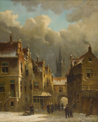 Auktion 150<br>VERSCHNEITE STRAßENSZENE IN DELFT
