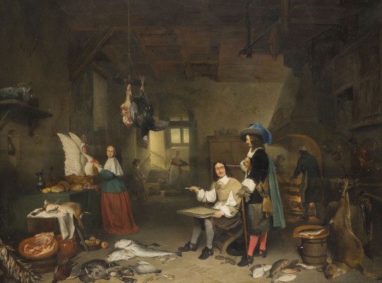 Auktion 150<br>SZENE IM INTERIEUR EINER HOLLÄNDISCHEN KÜCHE: VORBEREITUNGEN FÜR EIN GROßES FESTMAHL, 1846