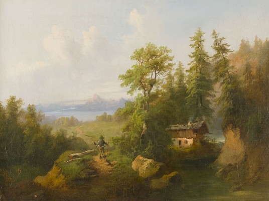 Auktion 150<br>LANDSCHAFT MIT BERGSEE UND JÄGERHÜTTE