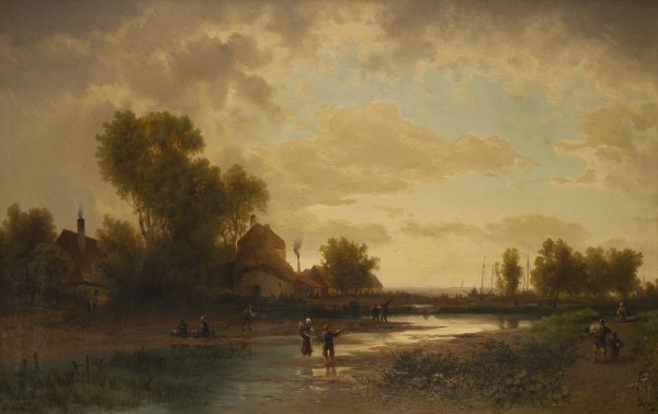 Auktion 150<br>ABENDLICHE FLUSSLANDSCHAFT MIT STAFFAGE