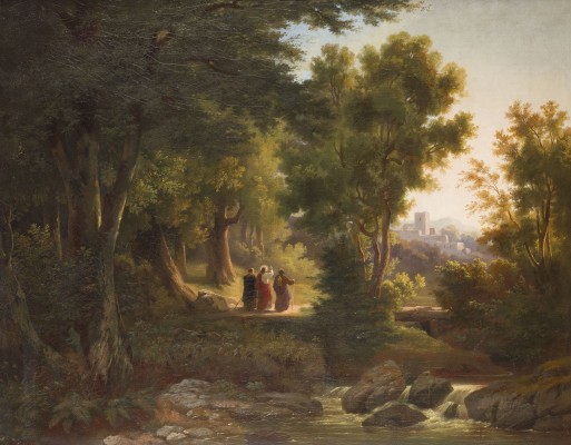 Auktion 150<br>IDEALLANDSCHAFT MIT CHRISTUS UND ZWEI APOSTELN, 1863