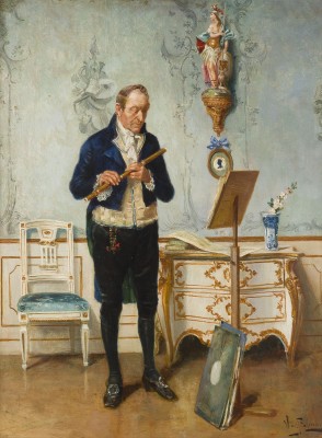 Auktion 150<br>FLÖTIST VOR DEM NOTENPULT IN ELEGANTEM INTERIEUR