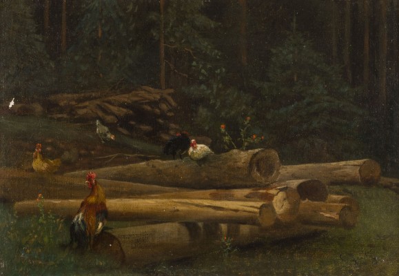 Auktion 150<br>FEDERVIEH AUF EINER WALDLICHTUNG MIT GEFÄLLTEN BÄUMEN